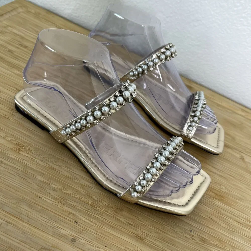 Karl Lagerfeld Paris Sandals Size 6.5M Rhinestone Payzlee Slip On Slide Shoes